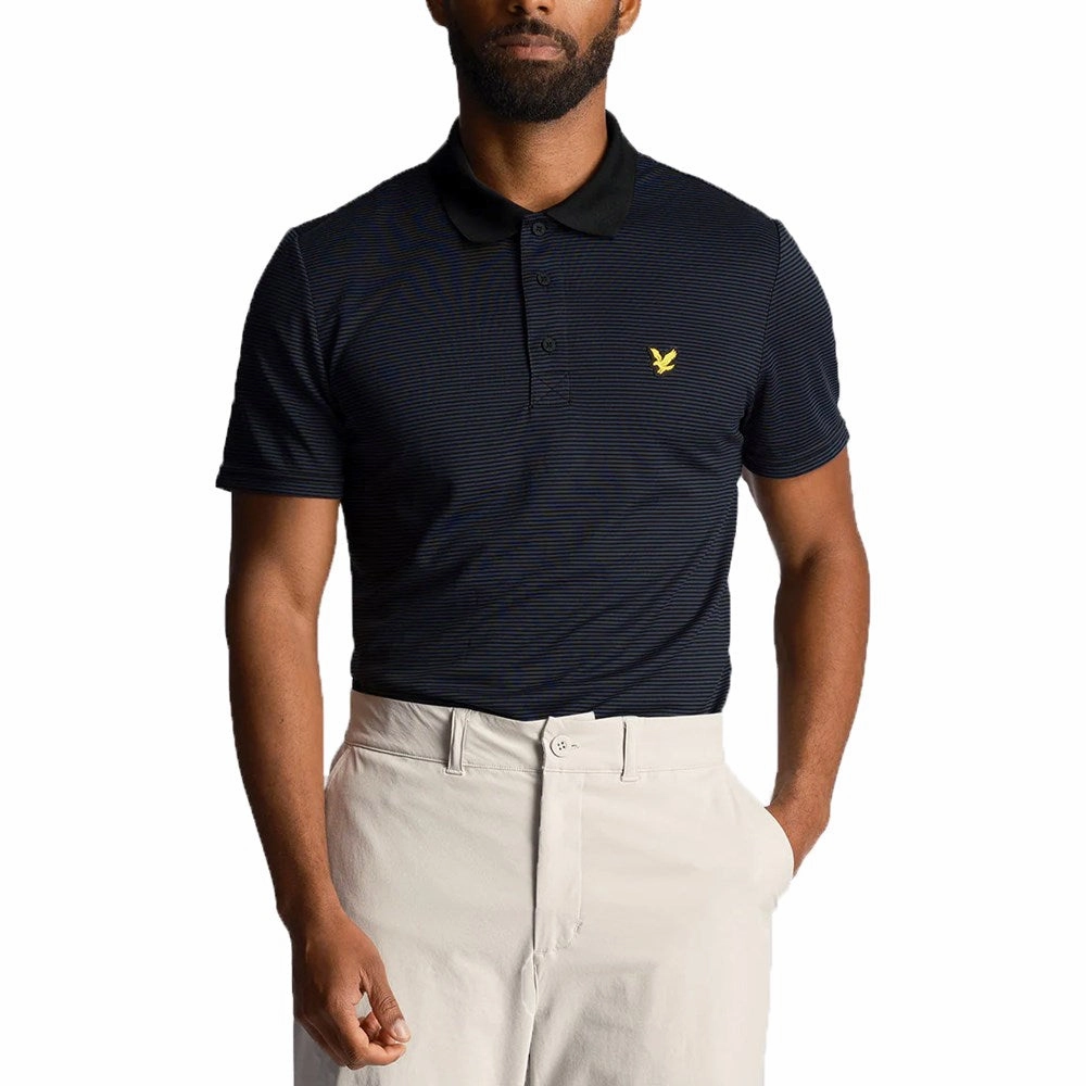 LowProfile Hem Lyle & Scott Microstripe Golf Polo Shirt - Dark Navy/Jet Black