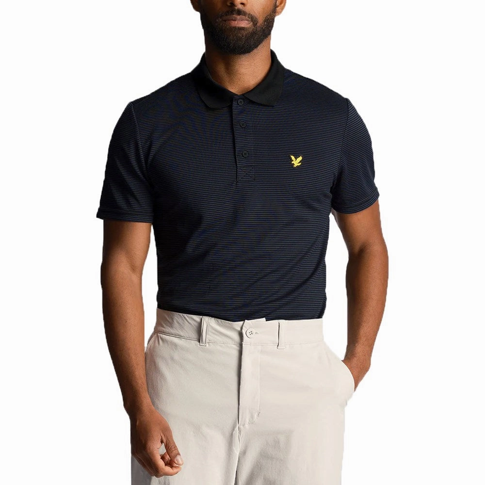 Classic Neckline Lyle & Scott Microstripe Golf Polo Shirt - Dark Navy/Jet Black