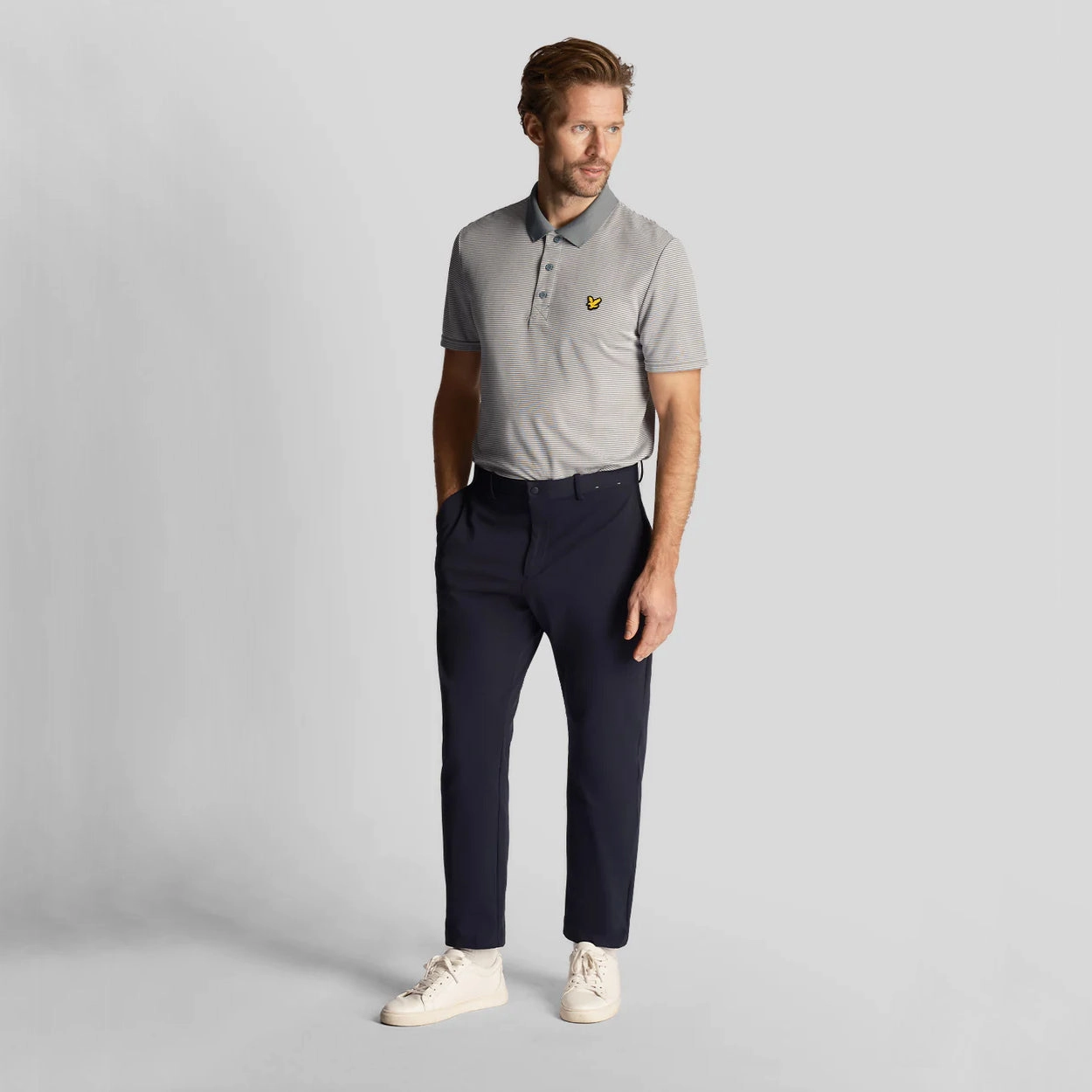 Lyle & Scott Microstripe Golf Polo Shirt - Iron Blue/Club Blue Curved Hemline Golf Apparel