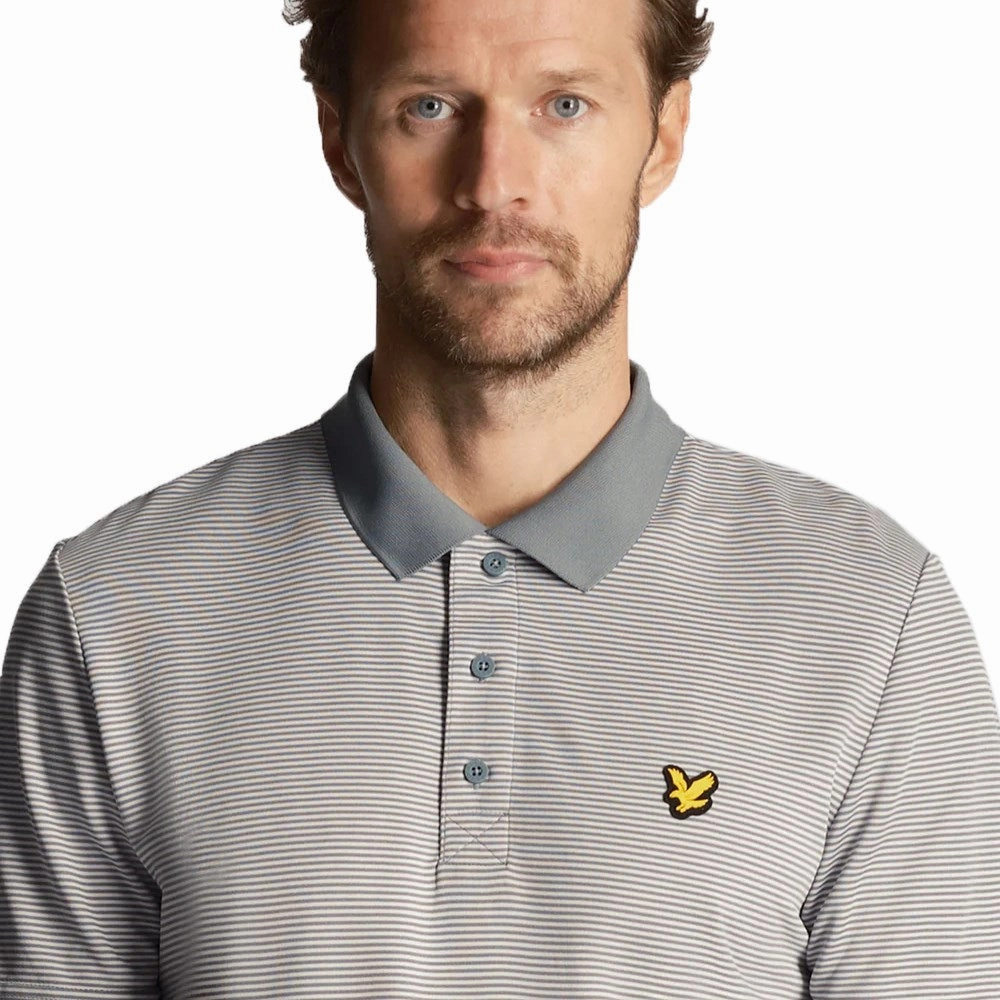 Tagless Collar Lyle & Scott Microstripe Golf Polo Shirt - Iron Blue/Club Blue