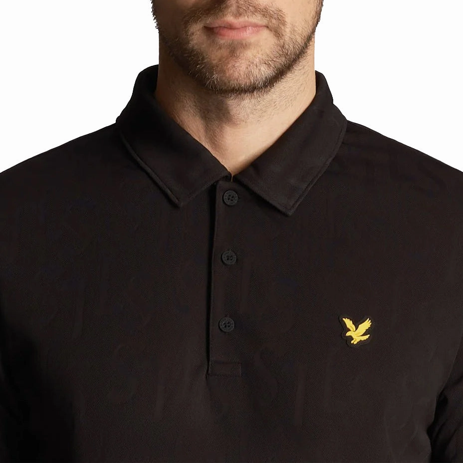 Lyle & Scott Monogram Jacquard Golf Polo Shirt - Jet Black Relaxed Comfort