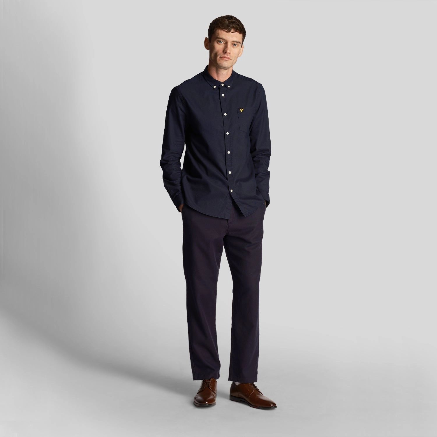 Flatlock stitching Trendy Business Lyle & Scott Regular Fit Lightweight Oxford Shirt - Dark Navy