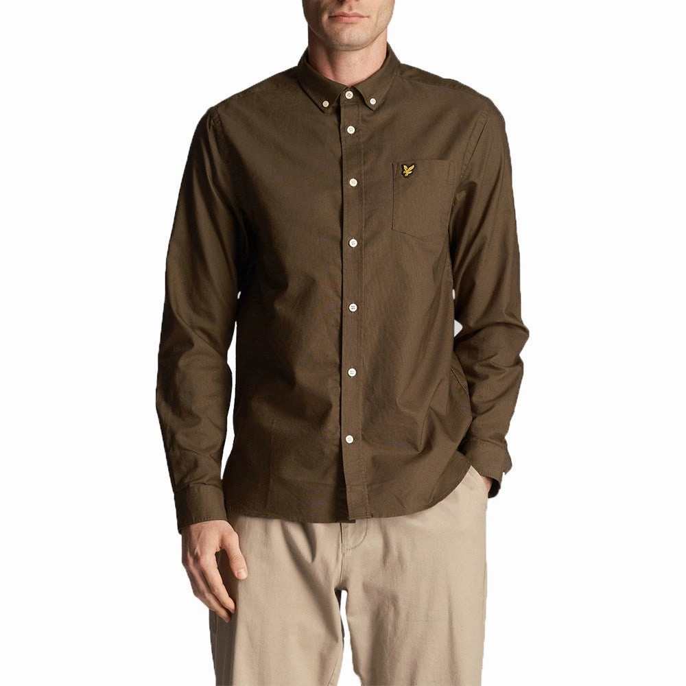 Lyle & Scott Regular Fit Lightweight Oxford Shirt - Olive Non Iron Finish