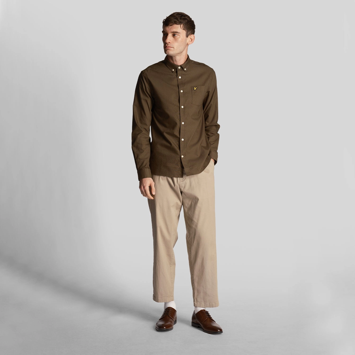 Lyle & Scott Regular Fit Lightweight Oxford Shirt - Olive Cotton Blend