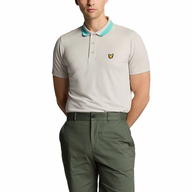 Minimalist Design Corporate Event Lyle & Scott Tipped Golf Polo Shirt - Pebble/Mineral Turquoise