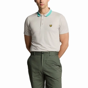 Lightweight Knit Material Lyle & Scott Tipped Golf Polo Shirt - Pebble/Mineral Turquoise