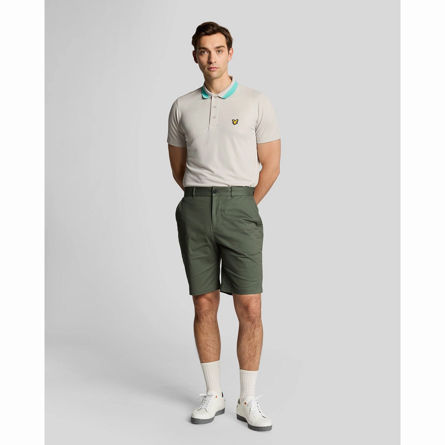 Gym To Office Streetwear Edge Lyle & Scott Tipped Golf Polo Shirt - Pebble/Mineral Turquoise
