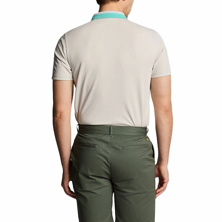GarmentWashed Texture Quick-Dry Fabric Lyle & Scott Tipped Golf Polo Shirt - Pebble/Mineral Turquoise