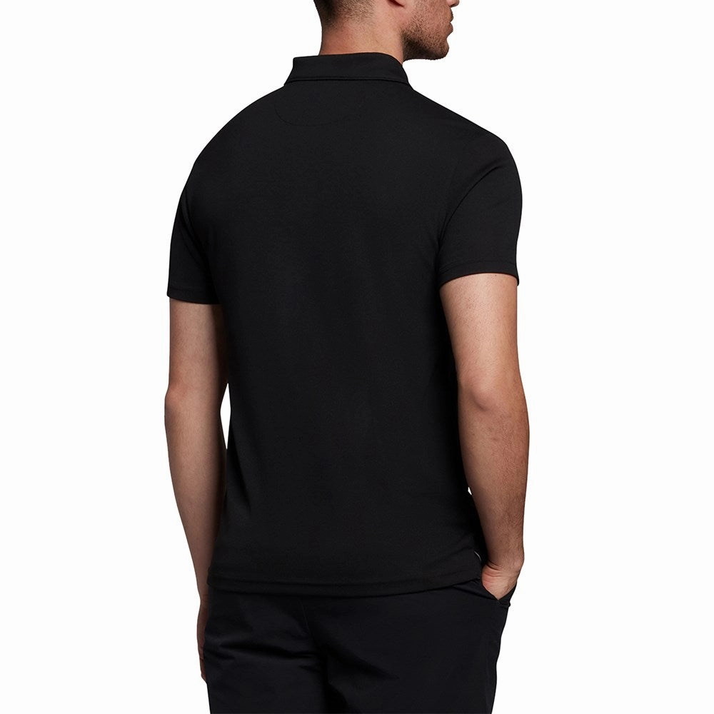 Layered Hem Reinforcement EasyCare Woven Fabric Lyle & Scott Tonal Eagle Tech Collar Logo Polo - Jet Black