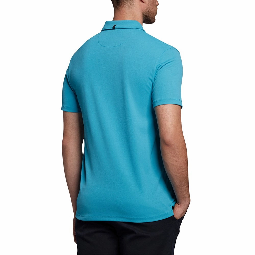 Lyle & Scott Tonal Eagle Tech Collar Logo Polo - Moonstone Blue Ventilated Side Panels