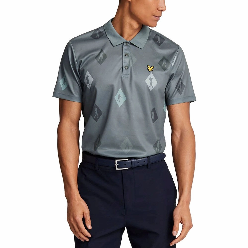 Microfiber Textile Quick-Dry Fabric Lyle And Scott Polka Diamond Polo Golf Shirt - Cactus Green