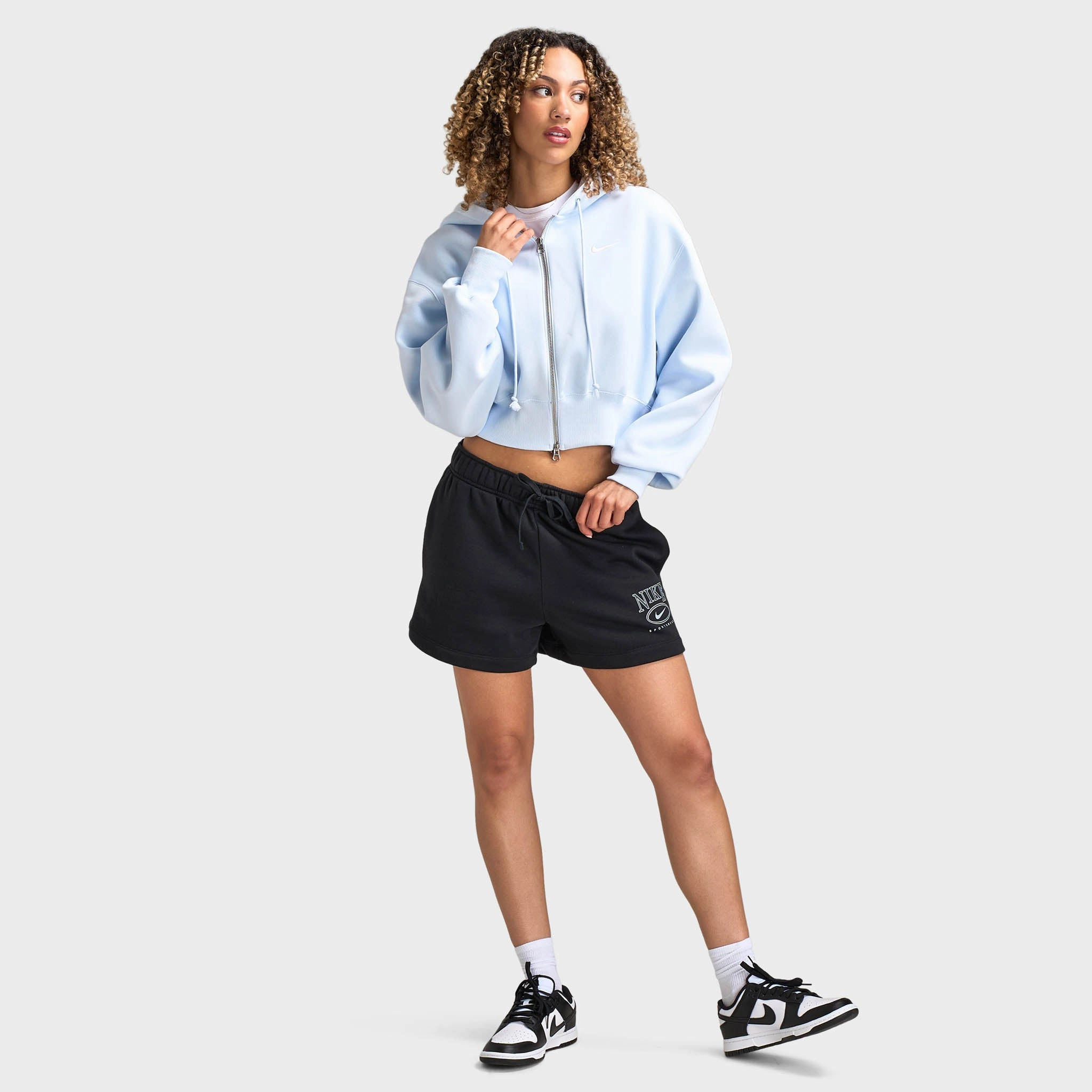 Nike Sportswear Women's Phoenix Fleece Loose Crop Full Zip Hoodie Blue Tint / Sail Soft Weather Wear Thermal Insulated Jacket