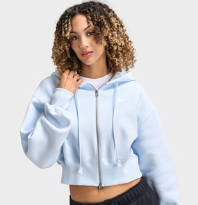 Weekend Casual Fit Neutral Tones Look Nike Sportswear Women's Phoenix Fleece Loose Crop Full Zip Hoodie Blue Tint / Sail
