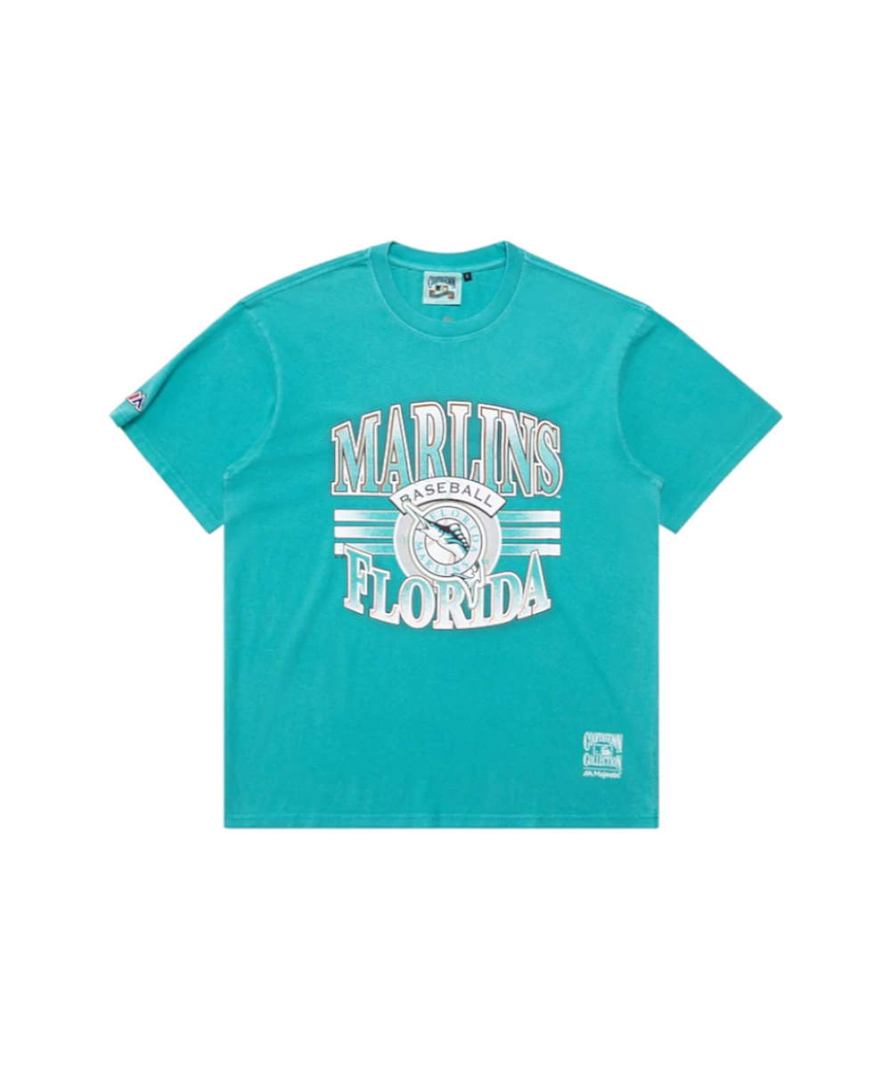 Majestic Miami Marlins Glow Stripe Tee (Faded Teal) SoftTouch AllSeasonWear
