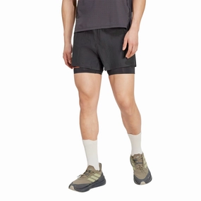 Men's Adi365 H.Koumori Running 2 in 1 Shorts Black Breathable Stretch Fabric AdjustableWaistband