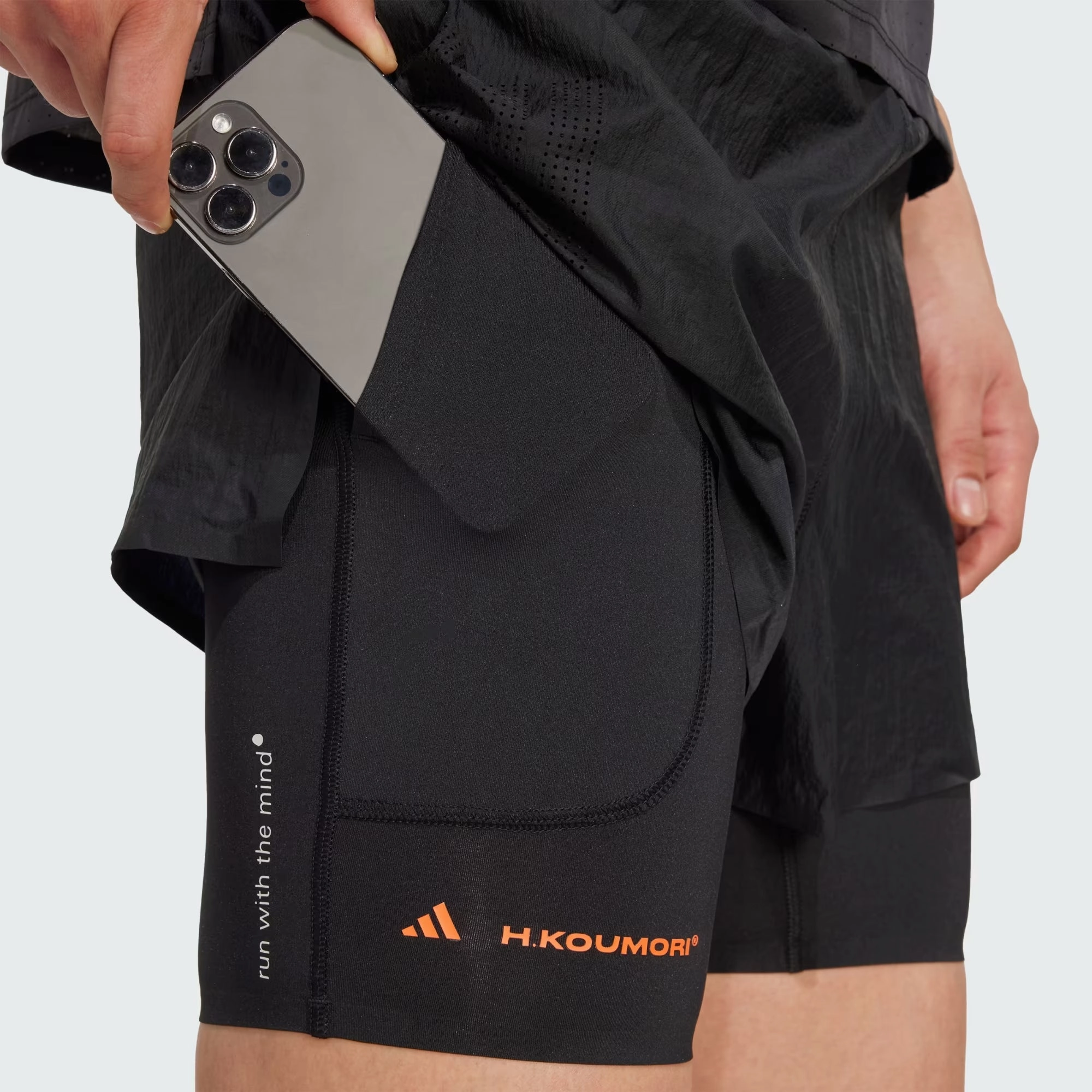 Men's Adi365 H.Koumori Running 2 in 1 Shorts Black Wonder Fit SlipResistantHem
