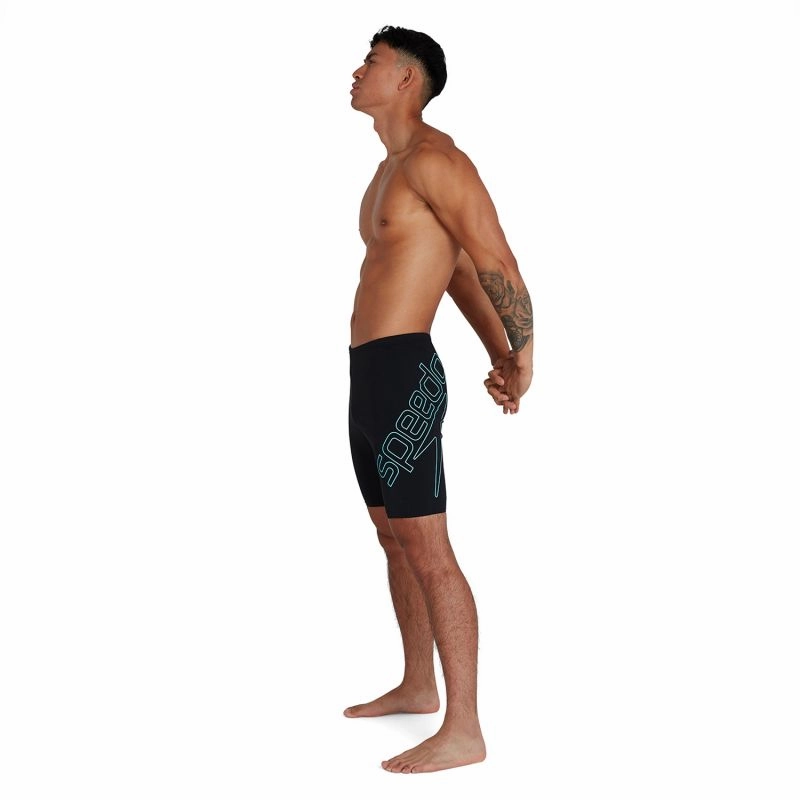 Men's Boom Logo Placement Jammer - BLACK/LIGHT ADRIATIC (SPS048) Water Repellent Coating Quick Adjust Straps