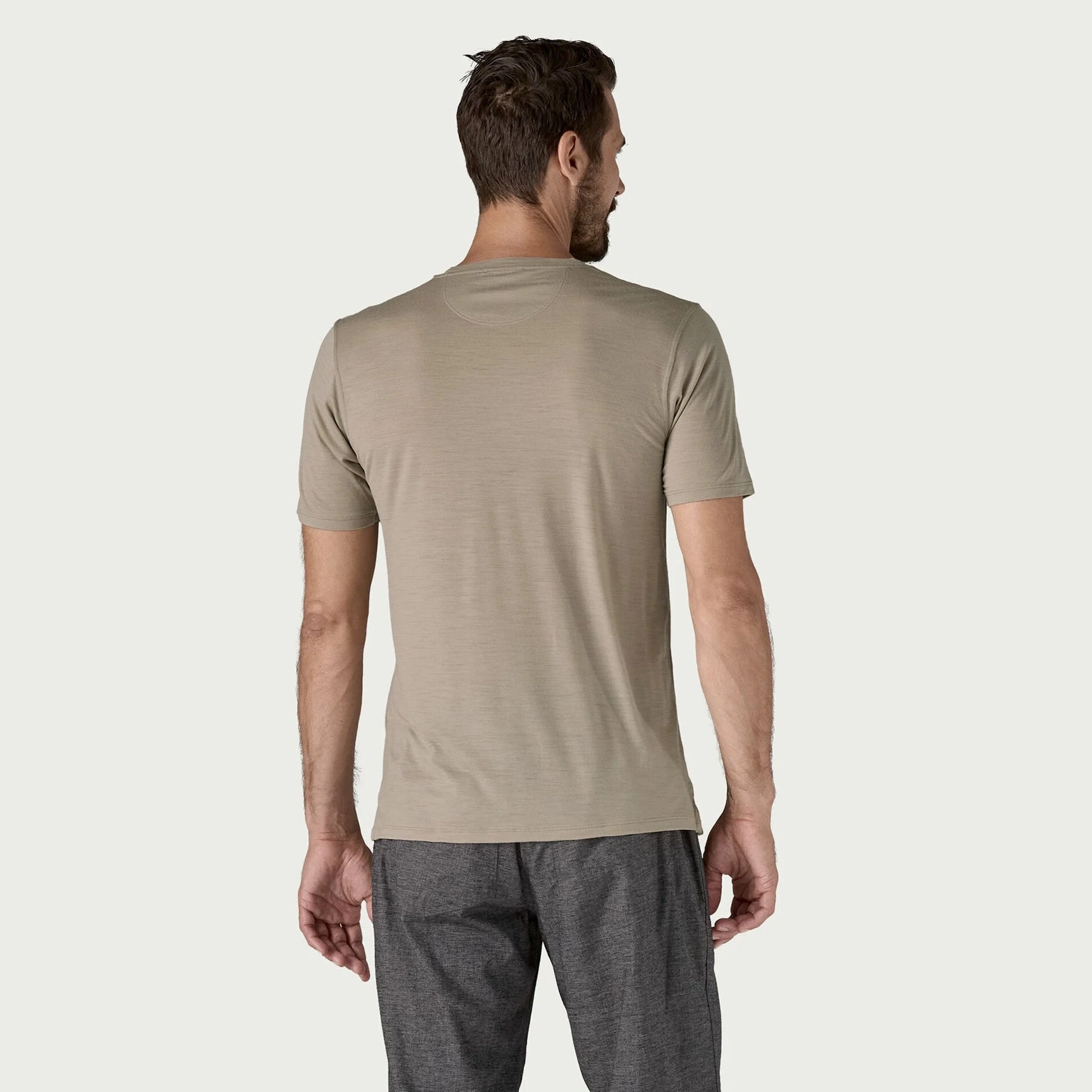 Men's Capilene Cool Merino Blend Tee Seabird Grey WrinkleFree Fabric Train Ease