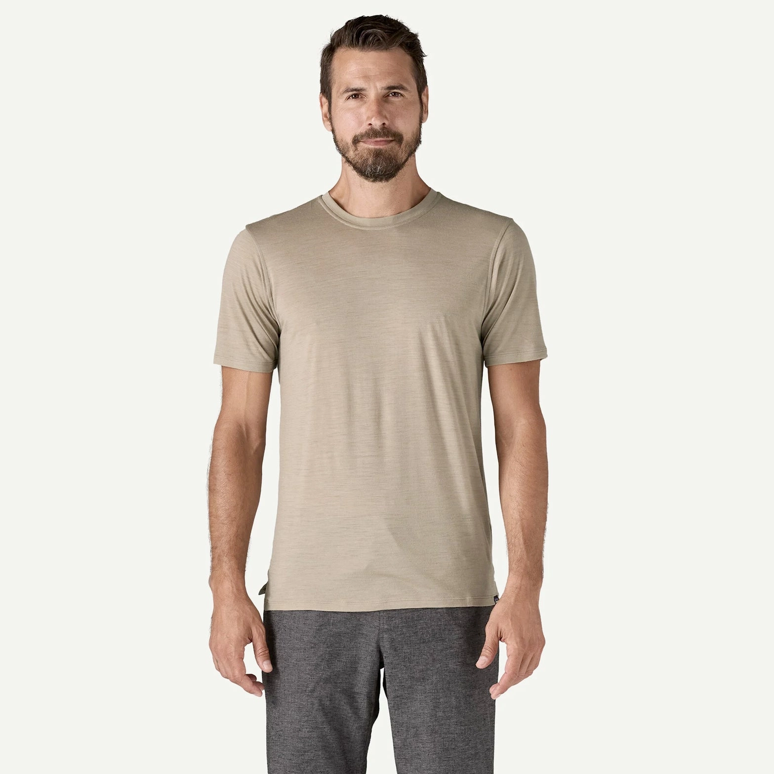Men's Capilene Cool Merino Blend Tee Seabird Grey StainResistant Fabric FourWay Stretch