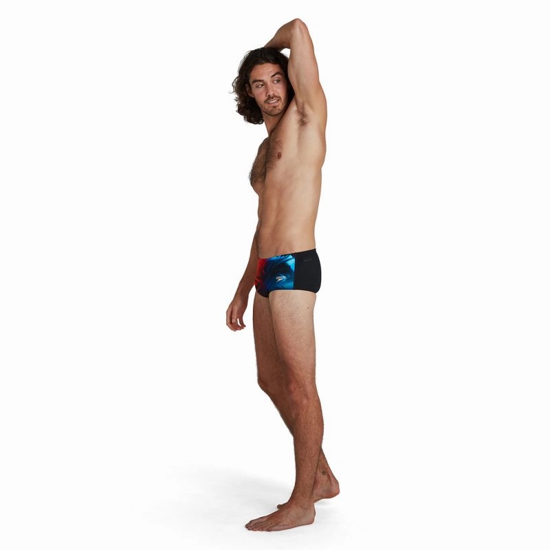 Anti Pilling Surface Men's Placement Digital 14cm Brief - Black/Dra Anti Ride Up Silicone