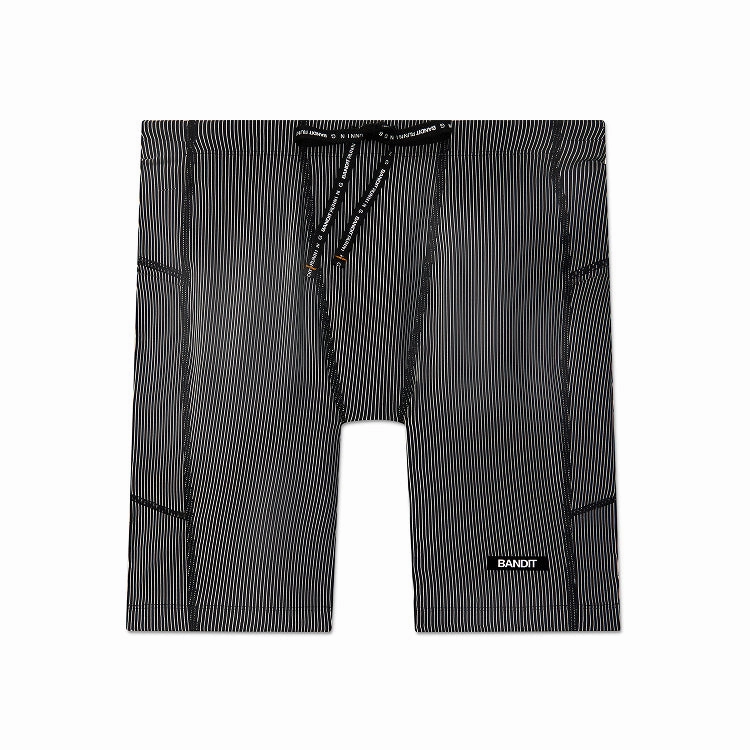 Men's Striped Cadence Next Gen 7 Pocket Half Tights Black / Chalk Bold Core Collapsible Hood