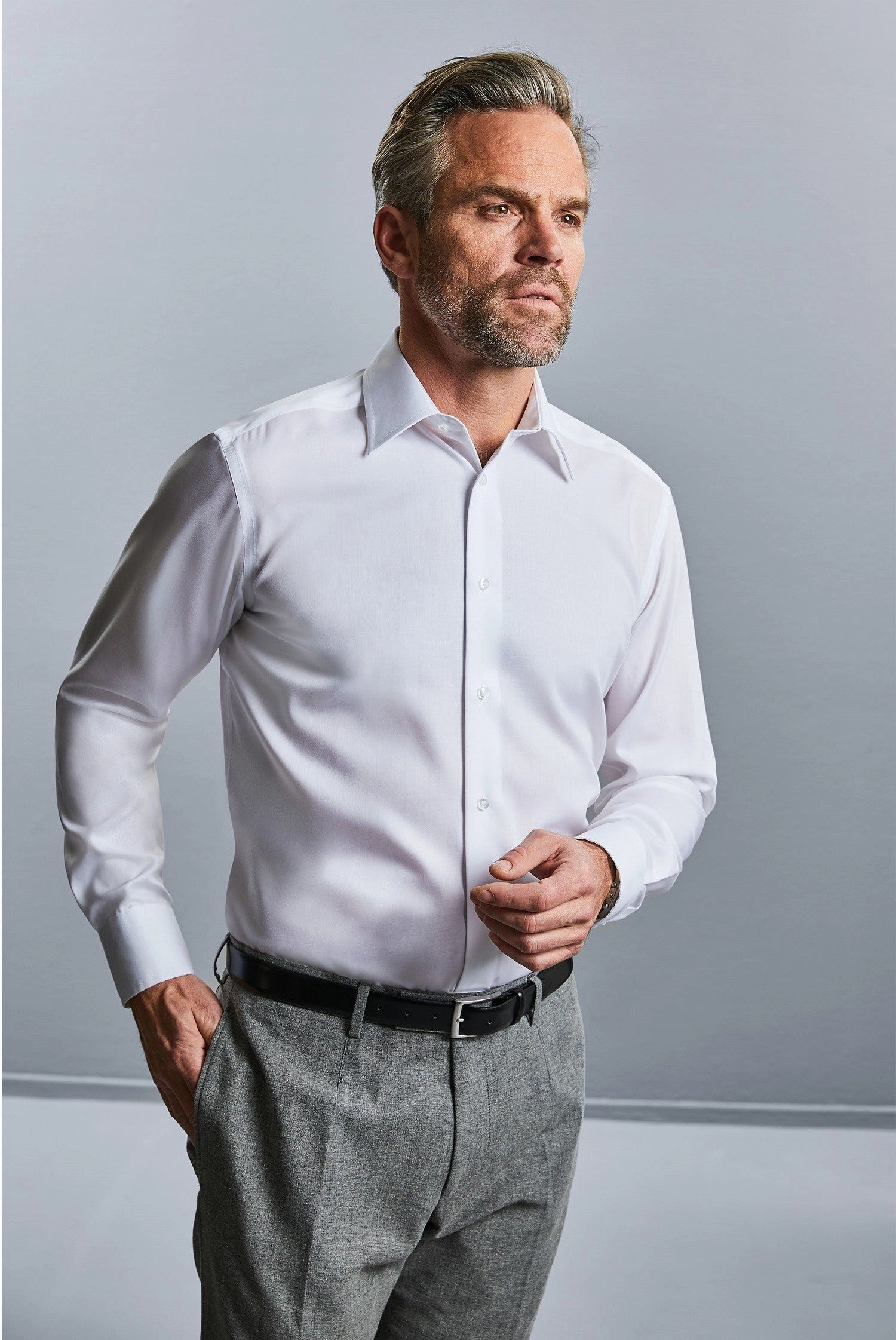 Mens Long Sleeve Tailored Ultimate Non Iron Luxury Shirt | BLACK ReflectiveTrims Regular Fit