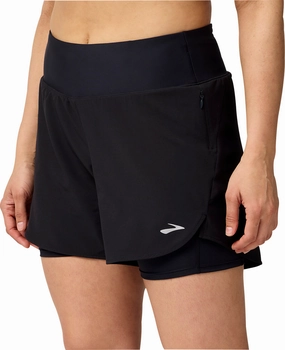 AdjustableDrawstring Travel Style Brooks 5 Inch Chaser 2 In 1 Womens Running Shorts - Black