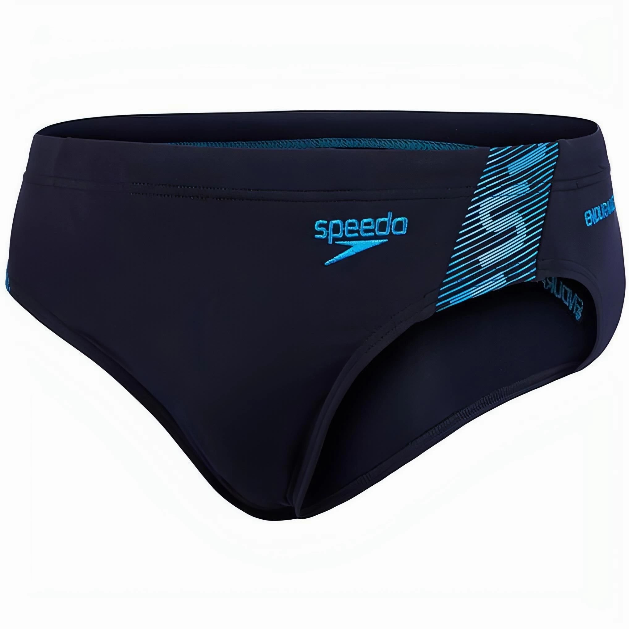 Speedo Monogram 7cm Mens Swim Brief - Navy Built In Shelf Bra High Density Stitching Pattern