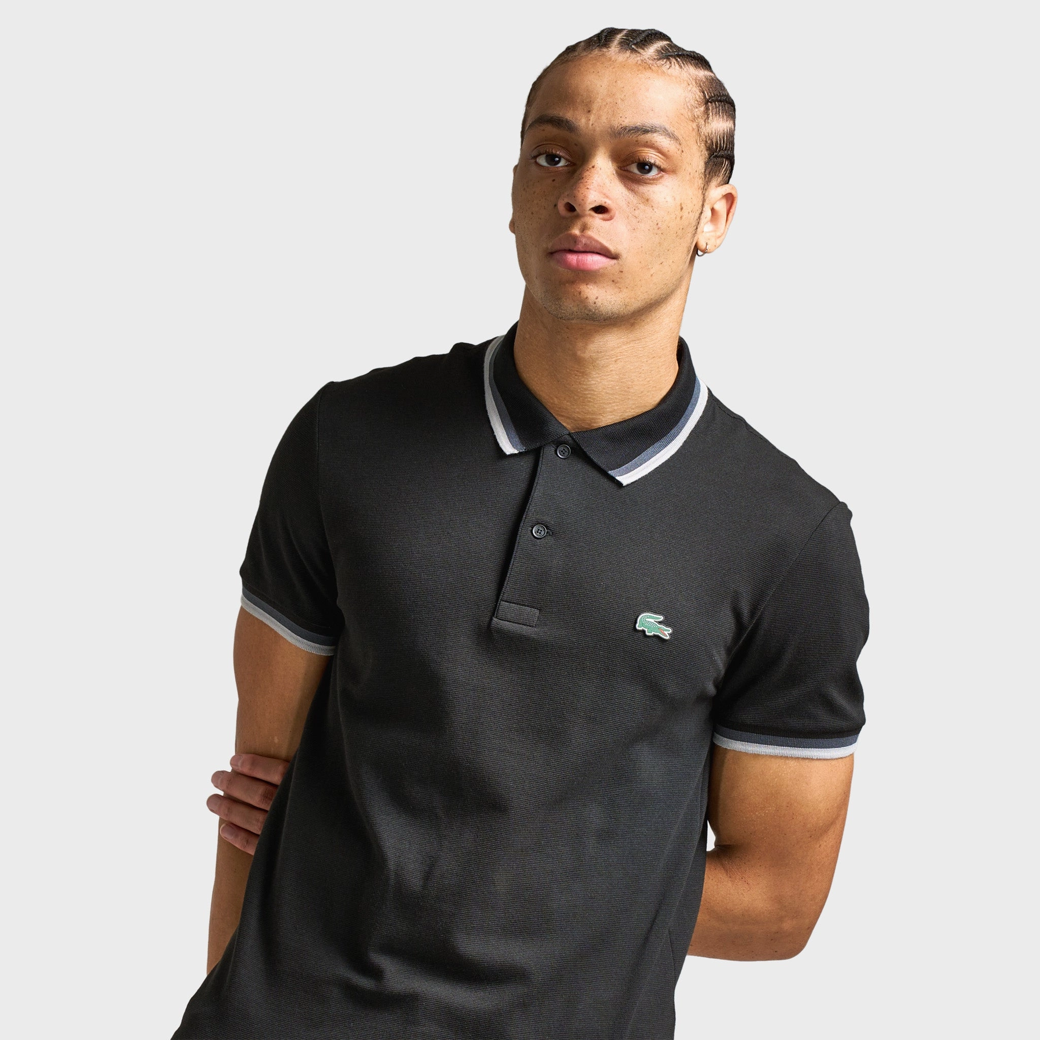 Shape Retention Lacoste Tipped Polo / Black