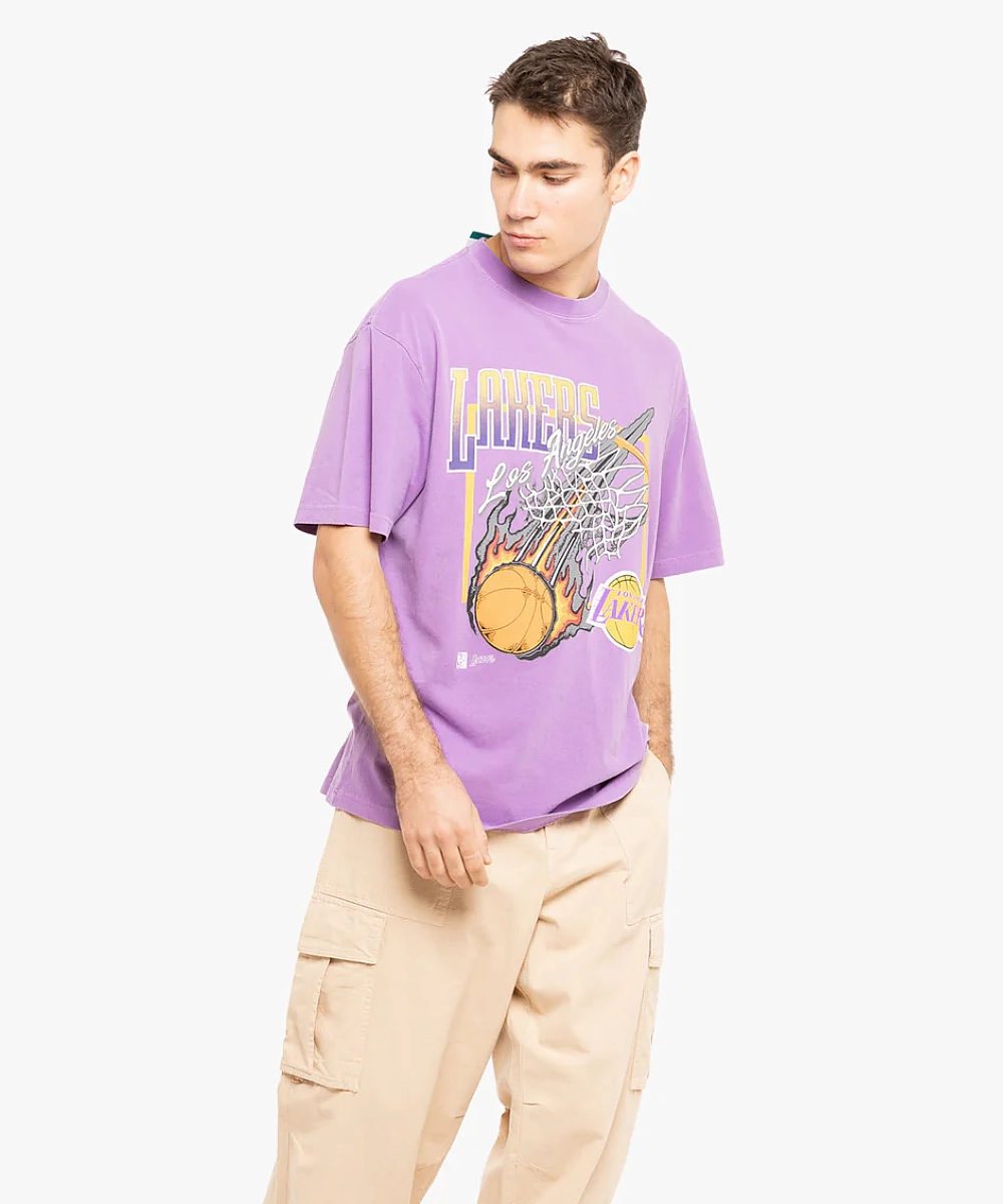 Mitchell & Ness L.A Lakers Fireball Tee (Purple) Neat Edge ElasticBinding
