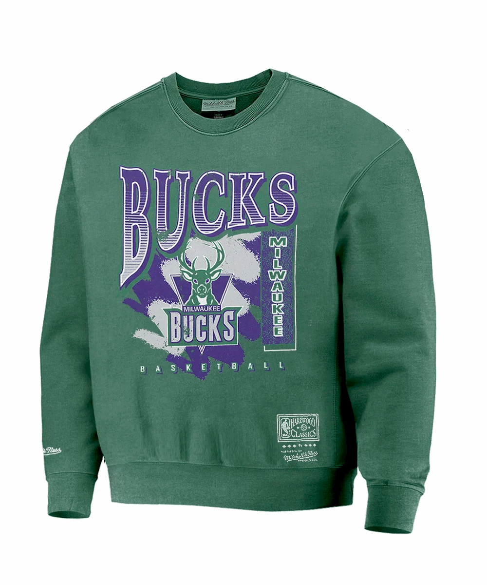 Farm Glow FlexSeamTechnology Mitchell & Ness Milwaukee Bucks Paintbrush Crew Sweater (Bucks Green)