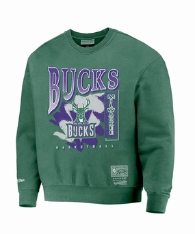 Cool Frame Daily Use Mitchell & Ness Milwaukee Bucks Paintbrush Crew Sweater (Bucks Green)