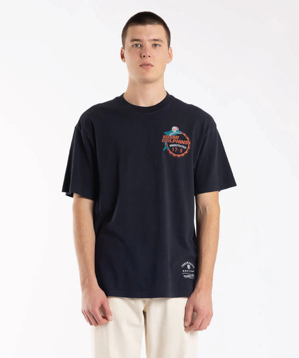 Mitchell and Ness Miami Dolphins Undefeated Vintage Tee (Faded Black) Moon Beam