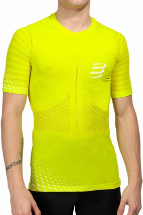Compressport Racing Short Sleeve Mens Running Top - Yellow Comfy Fit