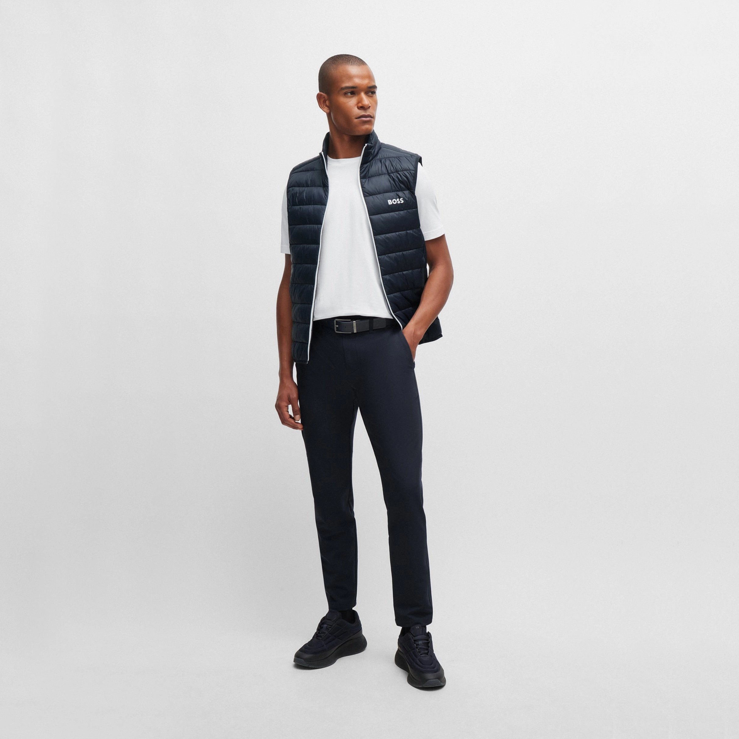 BOSS Thor Padded Golf Vest - Dark Blue wool material