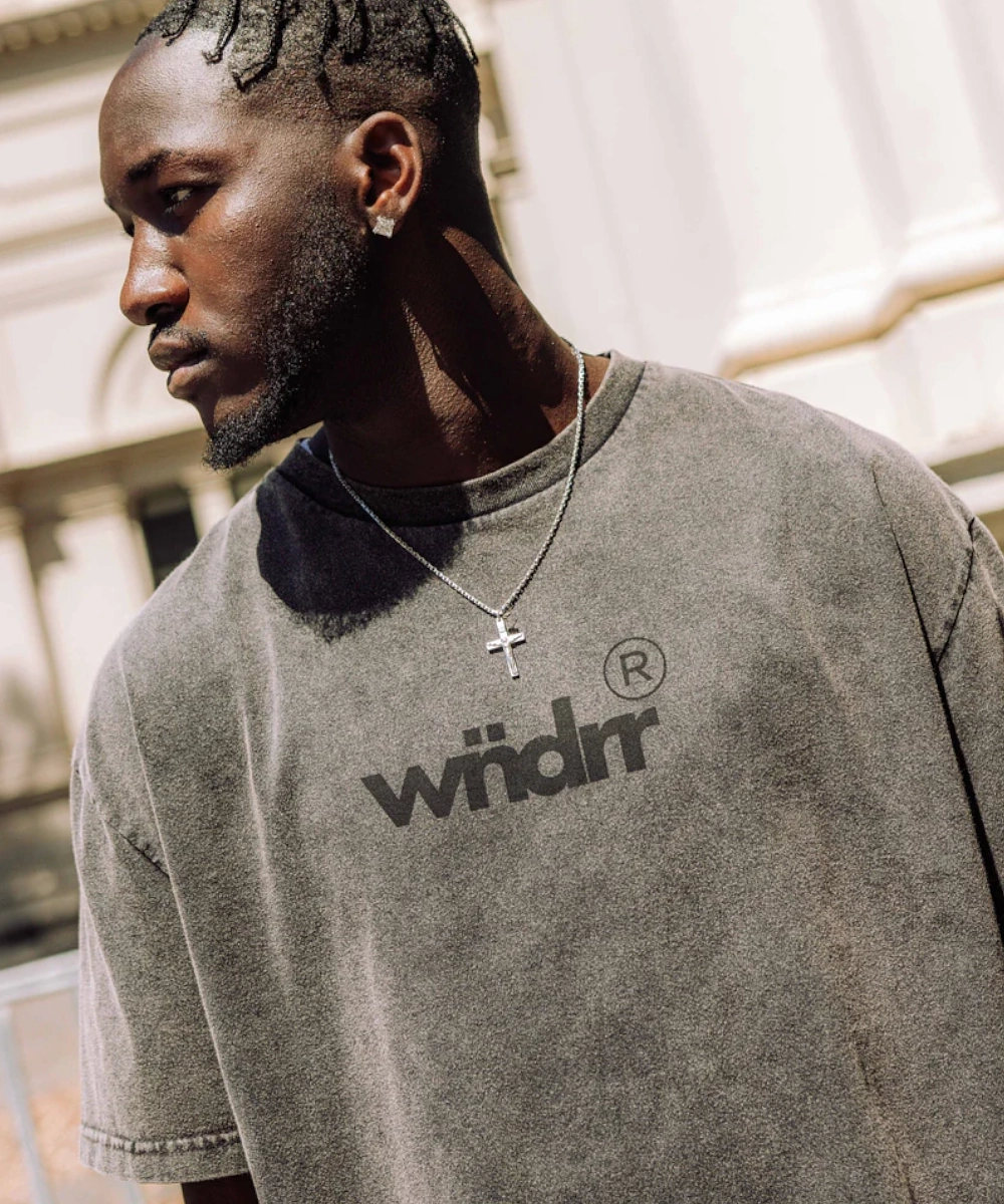 WNDRR Accent Box Fit Tee (Washed Black) Daily Fit Smooth Line