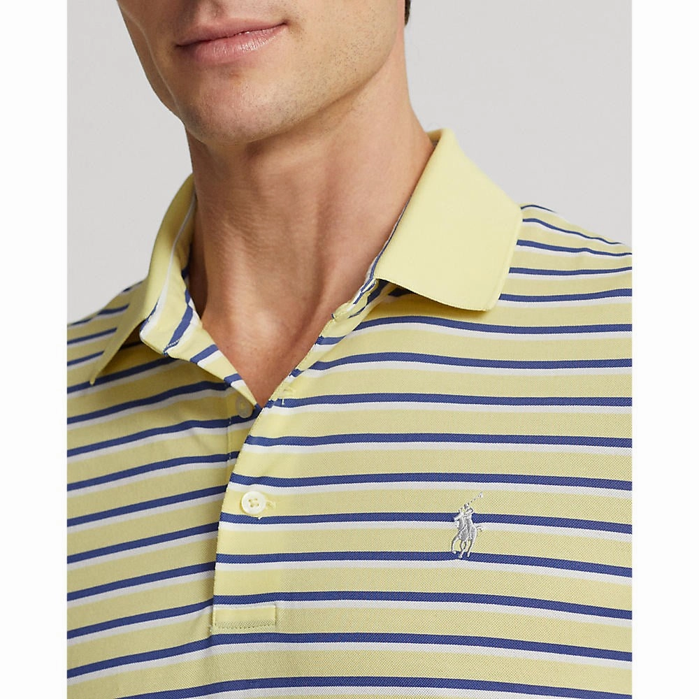 RLX Ralph Lauren Tour Pique Stripe Polo Shirt - Bristol Yellow Multi Garment Washed Finish Collared Shirt