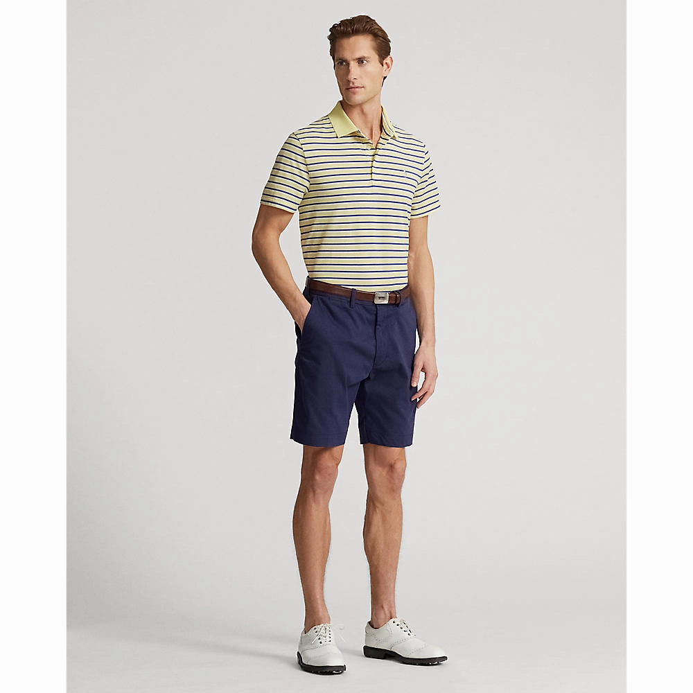 Solid Color Breathable knit RLX Ralph Lauren Tour Pique Stripe Polo Shirt - Bristol Yellow Multi