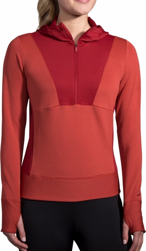 Brooks Notch Thermal Womens Running Hoody - Red FourWay Stretch
