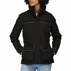 Regatta Linnette Insulated Womens Waterproof Jacket - Black MagneticClosure AbrasionResistantSurface