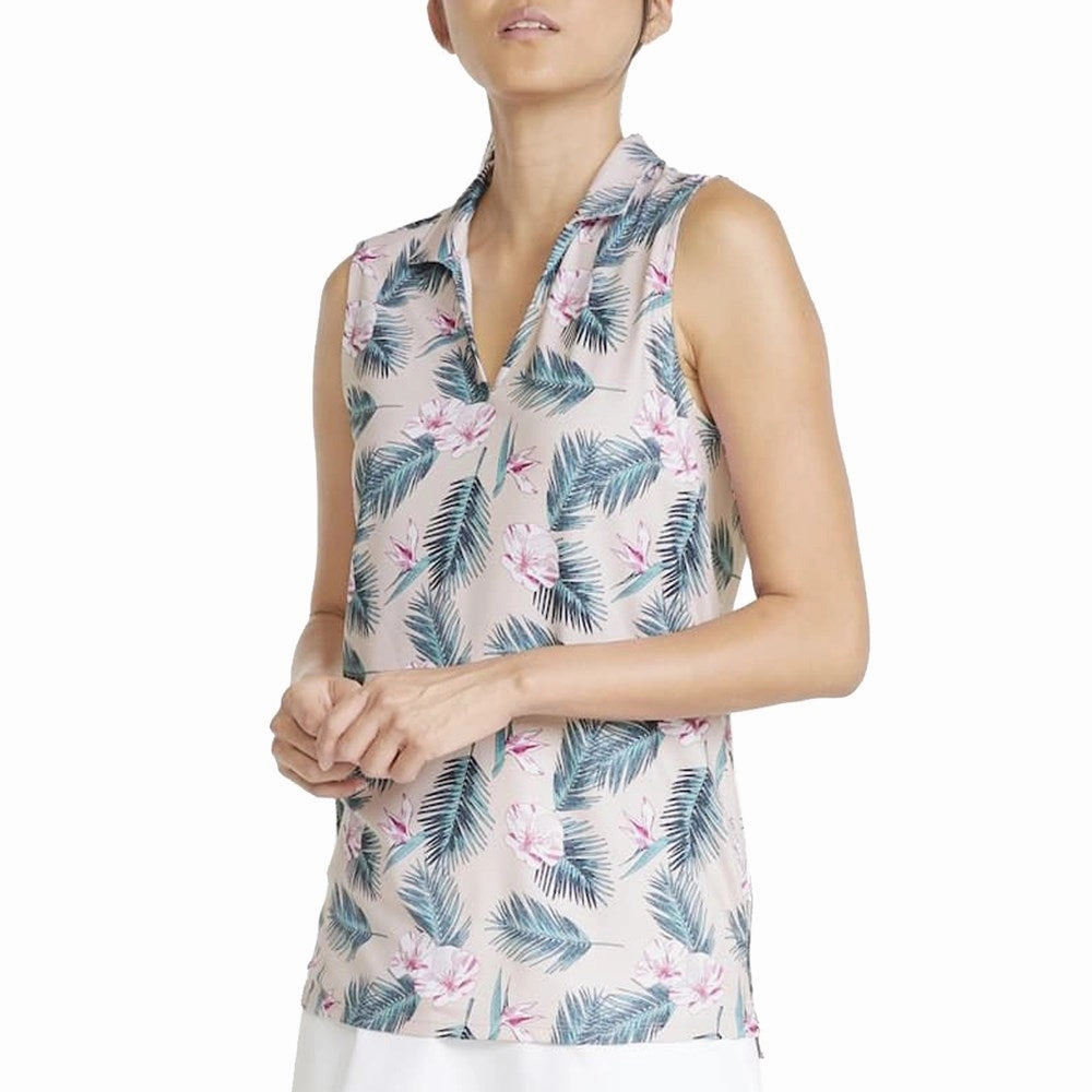 Travel Friendly Puma Women's Cloudspun Paradise Sleeveless Golf Polo - Chalk Pink/Bright White