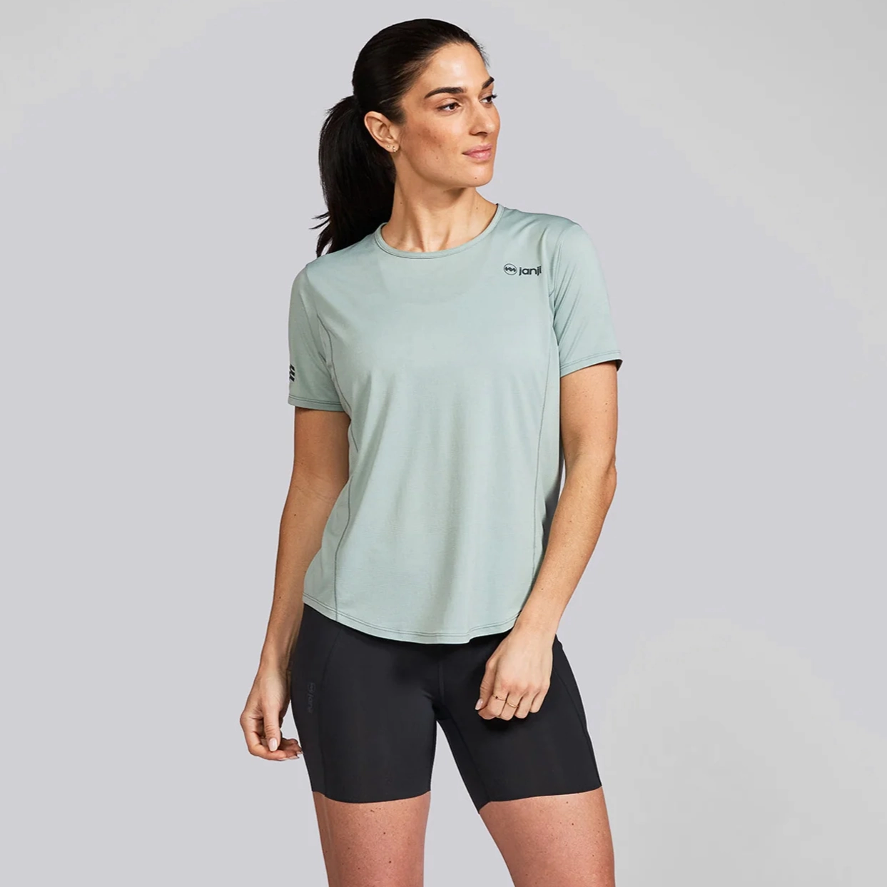 Janji Women's Run All Day Tee Sustainable Production Methods WaterResistantCoating