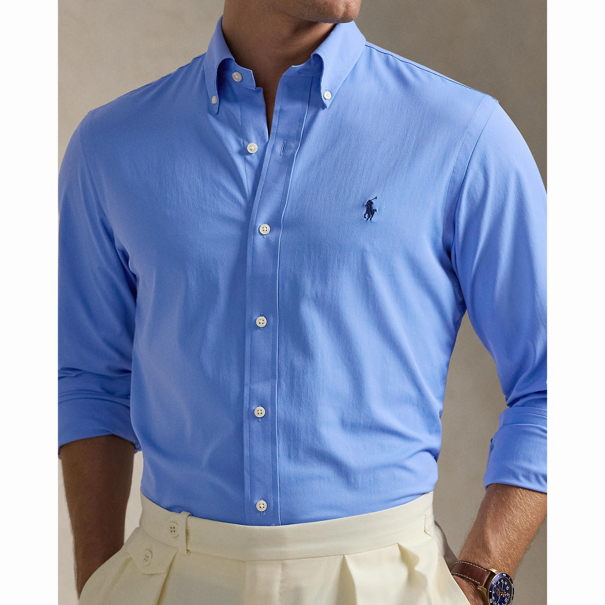 NonRestrictive Shoulder Design Urban Explorer Polo Performance Ralph Lauren Classic Fit Performance Twill Shirt - Harbor Island Blue