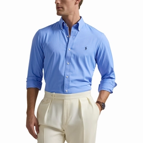 Unstructured Silhouette EasyCare Woven Fabric Polo Performance Ralph Lauren Classic Fit Performance Twill Shirt - Harbor Island Blue