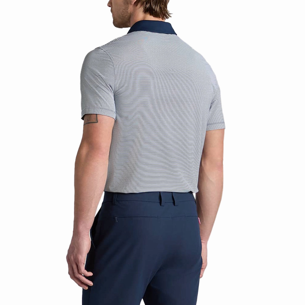 G/Fore Feeder Stripe Fine Tech Jersey Golf Polo Shirt - Twilight Summer Outing Ribbed Cuff Design