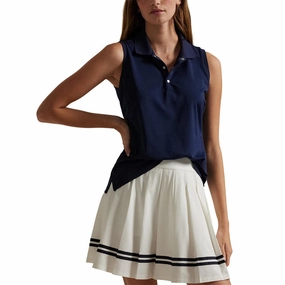 RLX Ralph Lauren Women's Sleeveless Tour Performance Polo Shirt - Navy AntiStatic Fabric Treatment Durable Buttonholes