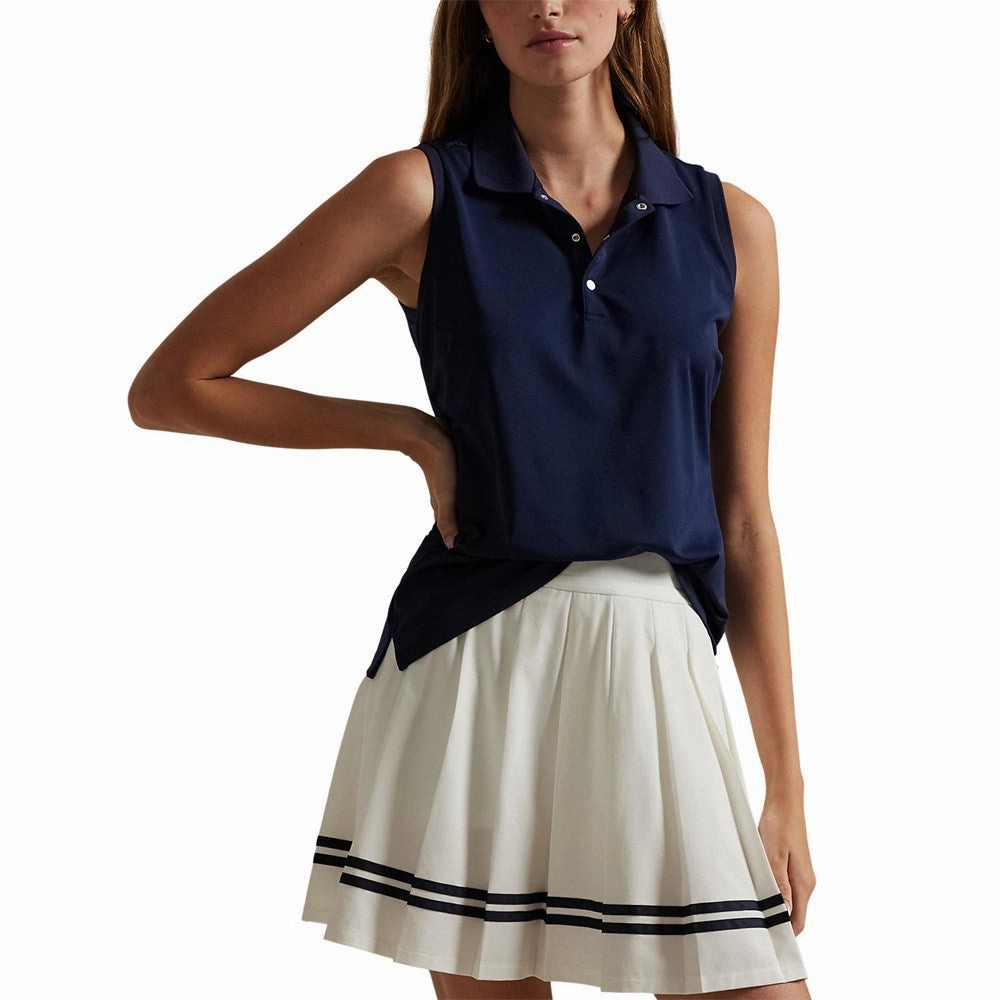 RLX Ralph Lauren Women's Sleeveless Tour Performance Polo Shirt - Navy AntiStatic Fabric Treatment Durable Buttonholes
