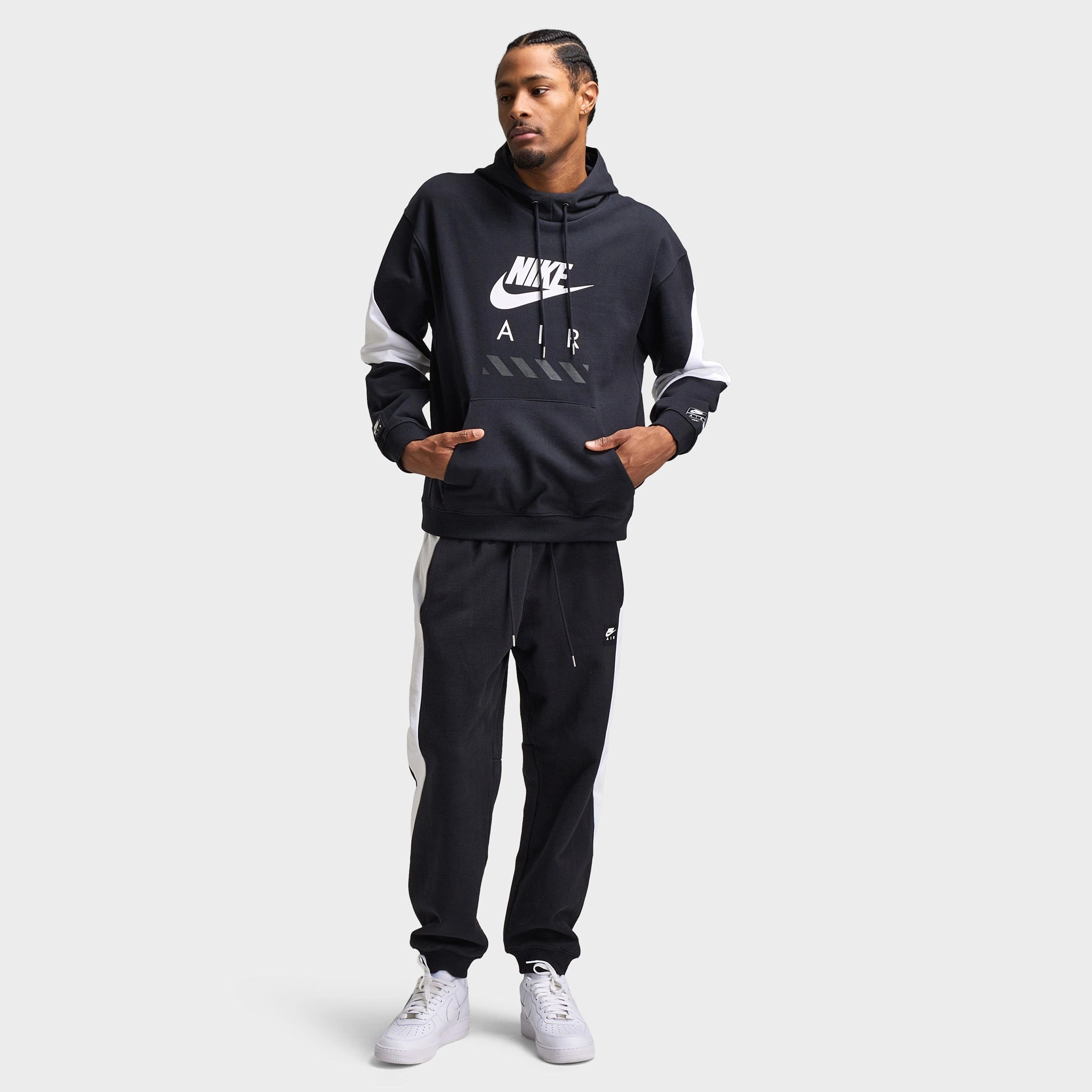 ErgonomicSleeveCut Heat Sealed Edges Nike Air Fleece Hoodie Black / White - White