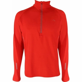 Urban Double Needle Stitching More Mile Alaska Half Zip Long Sleeve Mens Running Top - Red