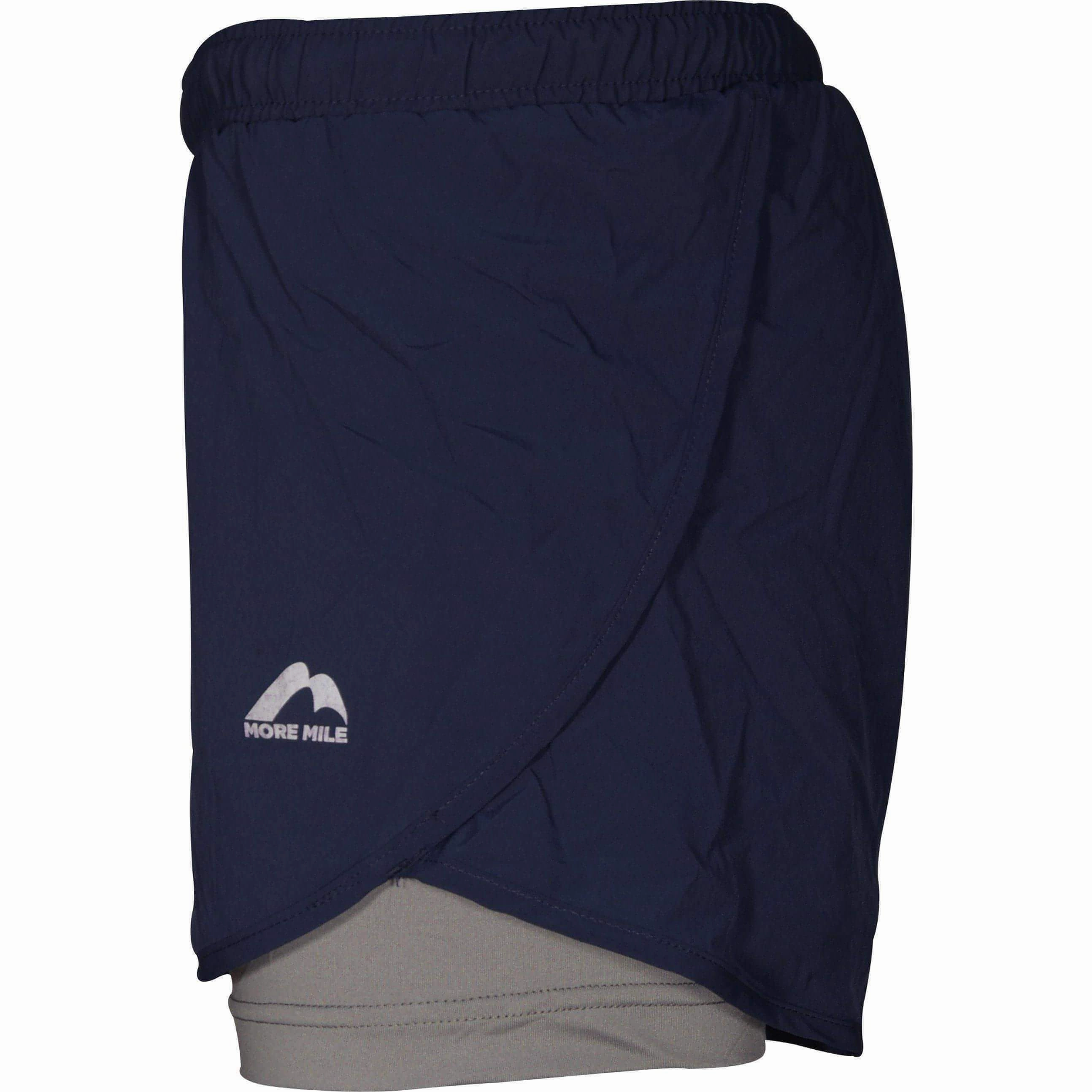 More Mile Conquer 2 in 1 Womens Running Shorts - Navy present for him Slip Resistant Inner Lining